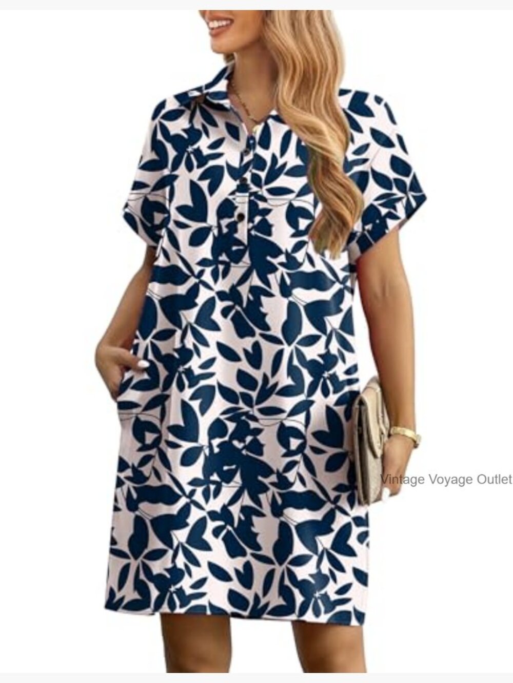 Short Sleeve Floral Shift Dress with Pockets Summer Beach Sundress - Picture 6 of 7